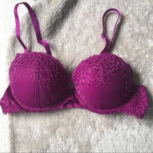 Aerie Limited Edition Reese Bra Magenta Pink Push Up Lace Sequins Size 34B